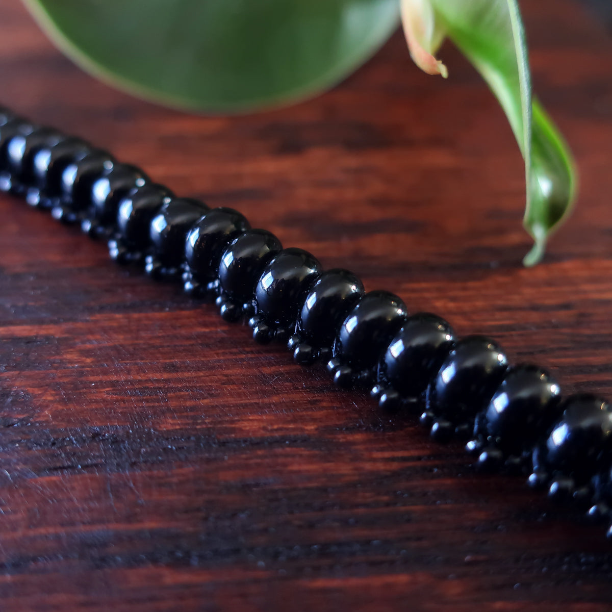 Temple Tree Bohemian Glass Bead Caterpillar Weave Bracelet - Black