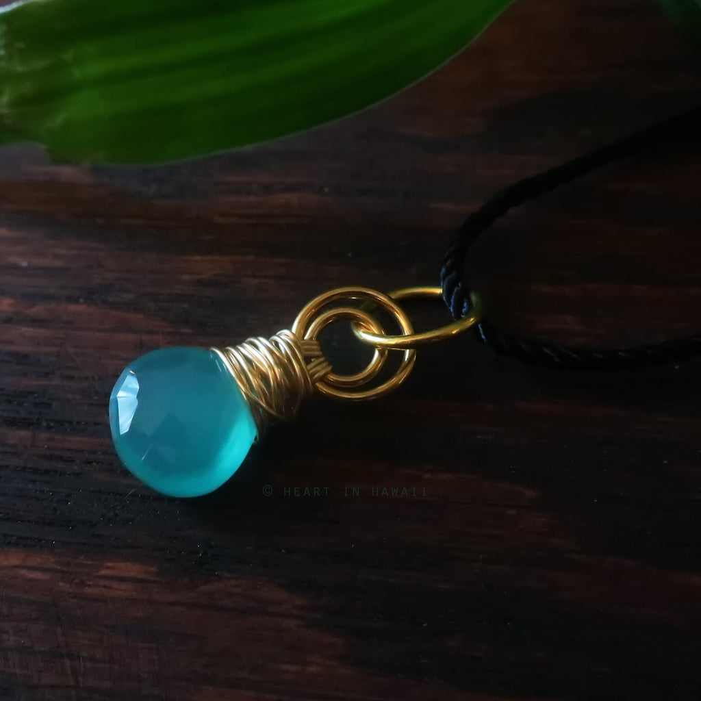 Heart in Hawaii Crescent Moon Kahiko Pendant - Aqua Chalcedony