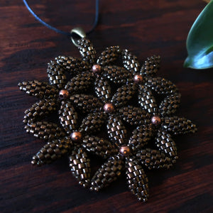 Temple Tree Flower of Life Beaded Pendant - Bronze and Copper