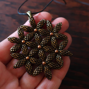 Temple Tree Flower of Life Beaded Pendant - Bronze and Copper