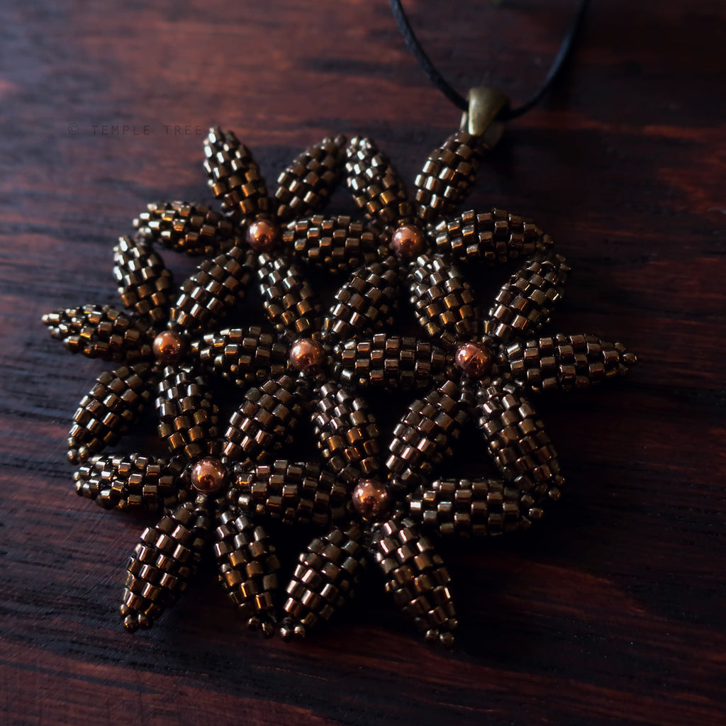 Temple Tree Flower of Life Beaded Pendant - Bronze and Copper