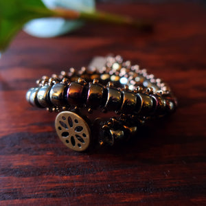 Temple Tree Bohemian Glass Bead Caterpillar Weave Bracelet - Bronze