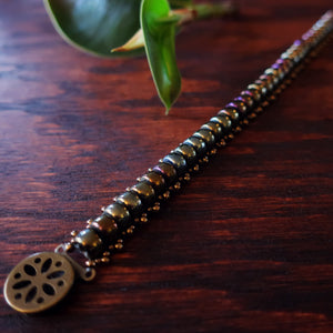 Temple Tree Bohemian Glass Bead Caterpillar Weave Bracelet - Bronze