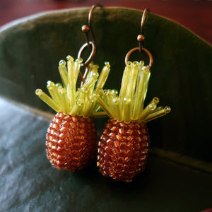 Heart in Hawaii Tiny Beaded Pineapple Earrings - Bronze