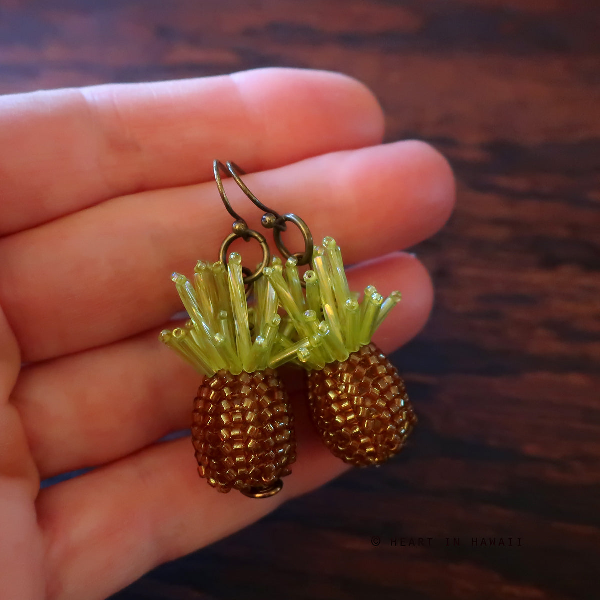 Heart in Hawaii Tiny Beaded Pineapple Earrings - Bronze