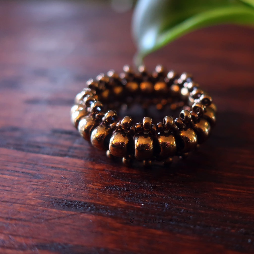Temple Tree Bohemian Glass Bead Thumb Ring - Bronze