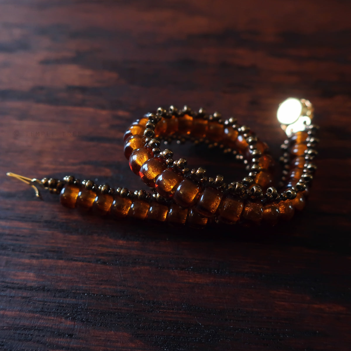 Temple Tree Boho Glass Bead Caterpillar Weave Bracelet - Brown and Bronze