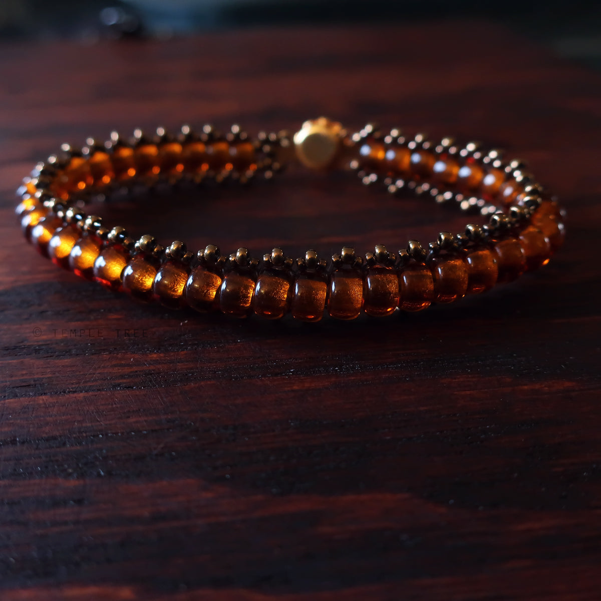 Temple Tree Boho Glass Bead Caterpillar Weave Bracelet - Brown and Bronze