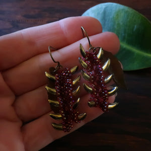 Heart in Hawaii Beaded Heliconia Earrings - Dark Red with Bronze