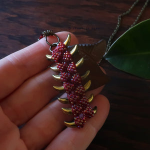 Heart in Hawaii Tropical Heliconia Beaded Necklace  - Dark Red with Bronze