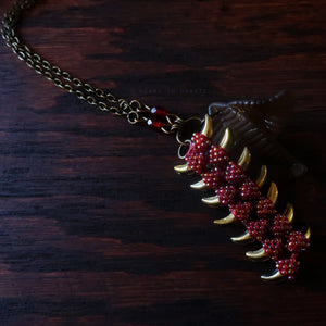 Heart in Hawaii Tropical Heliconia Beaded Necklace  - Dark Red with Bronze
