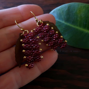 Heart in Hawaii Beaded Heliconia Earrings - Burgundy with Gold