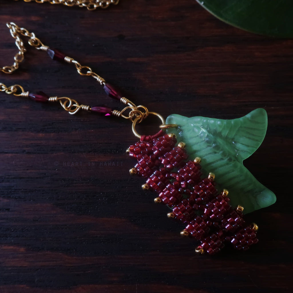 Heart in Hawaii Tropical Heliconia Necklace -Burgundy with Gold