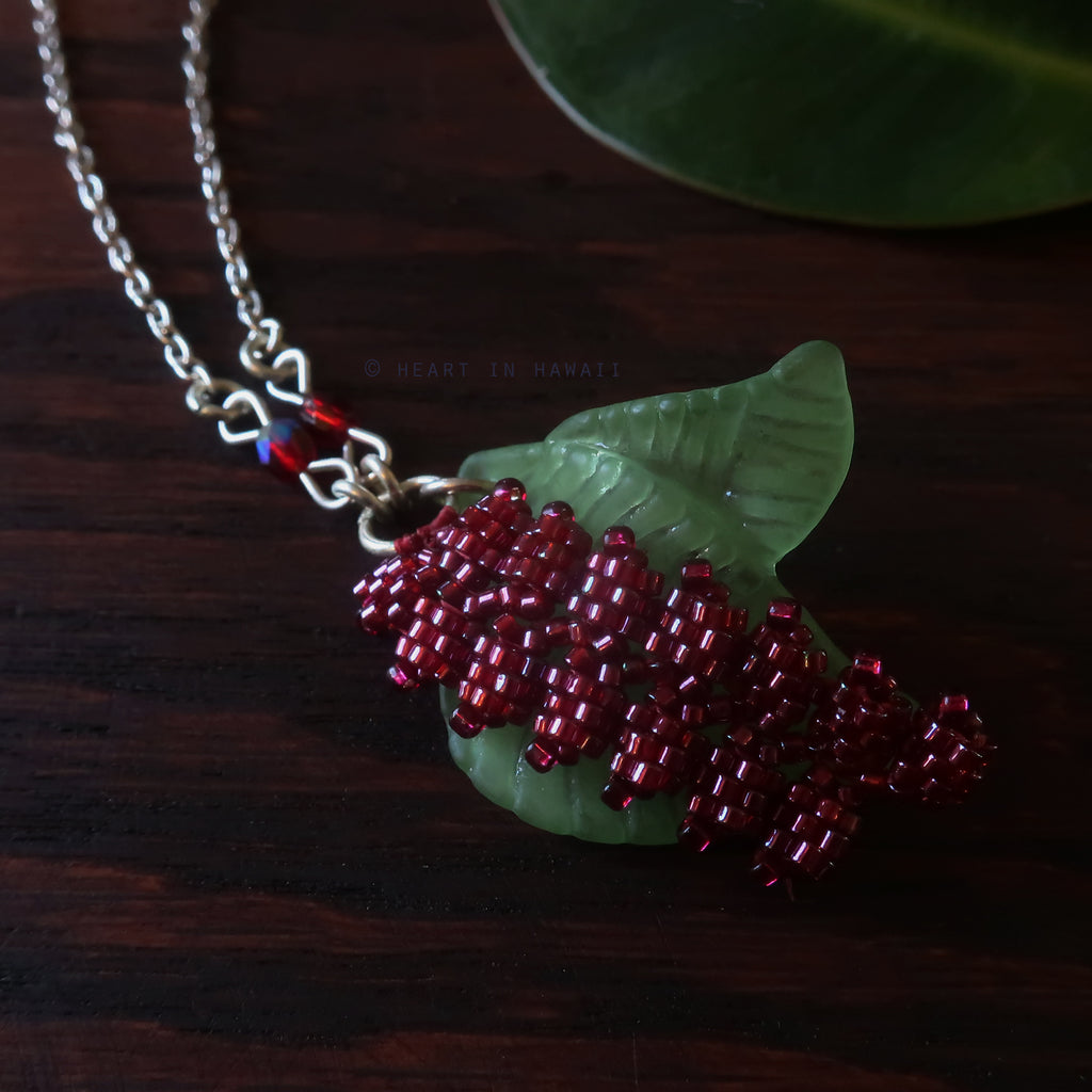 Heart in Hawaii Tropical Heliconia Necklace - Burgundy - Silvertone