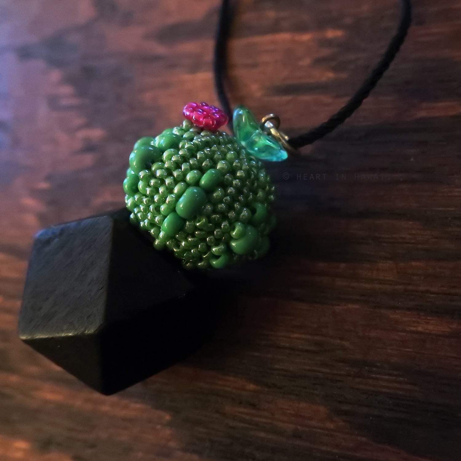 Heart in Hawaii Flowering Cactus in Geometric Planter Pendant