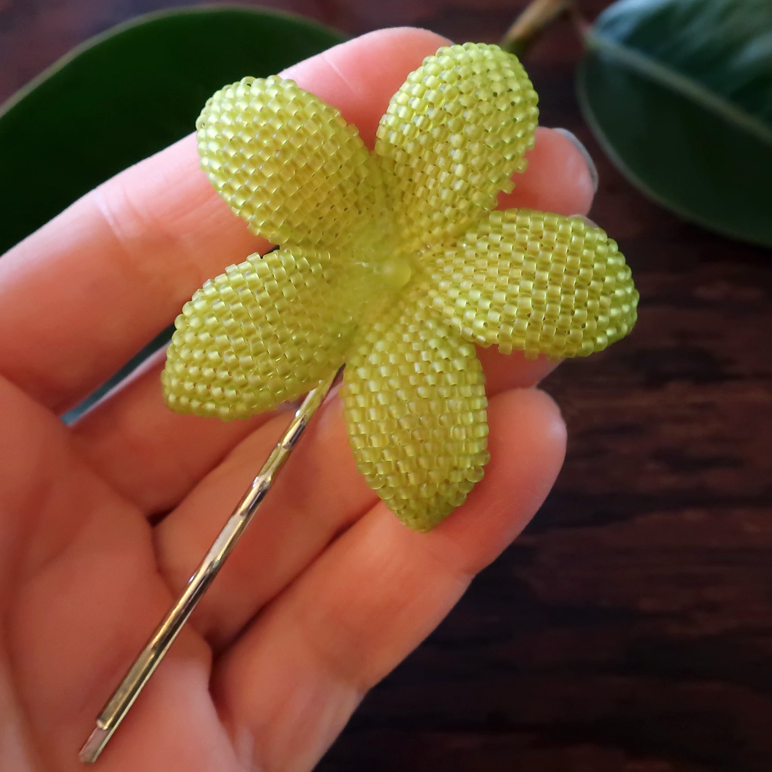 Heart in Hawaii 2.5 Inch Beaded Plumeria Hair Flower - Chartreuse