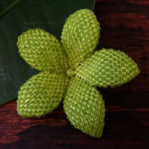 Heart in Hawaii 2 Inch Beaded Plumeria Flower Brooch - Matte Chartreuse