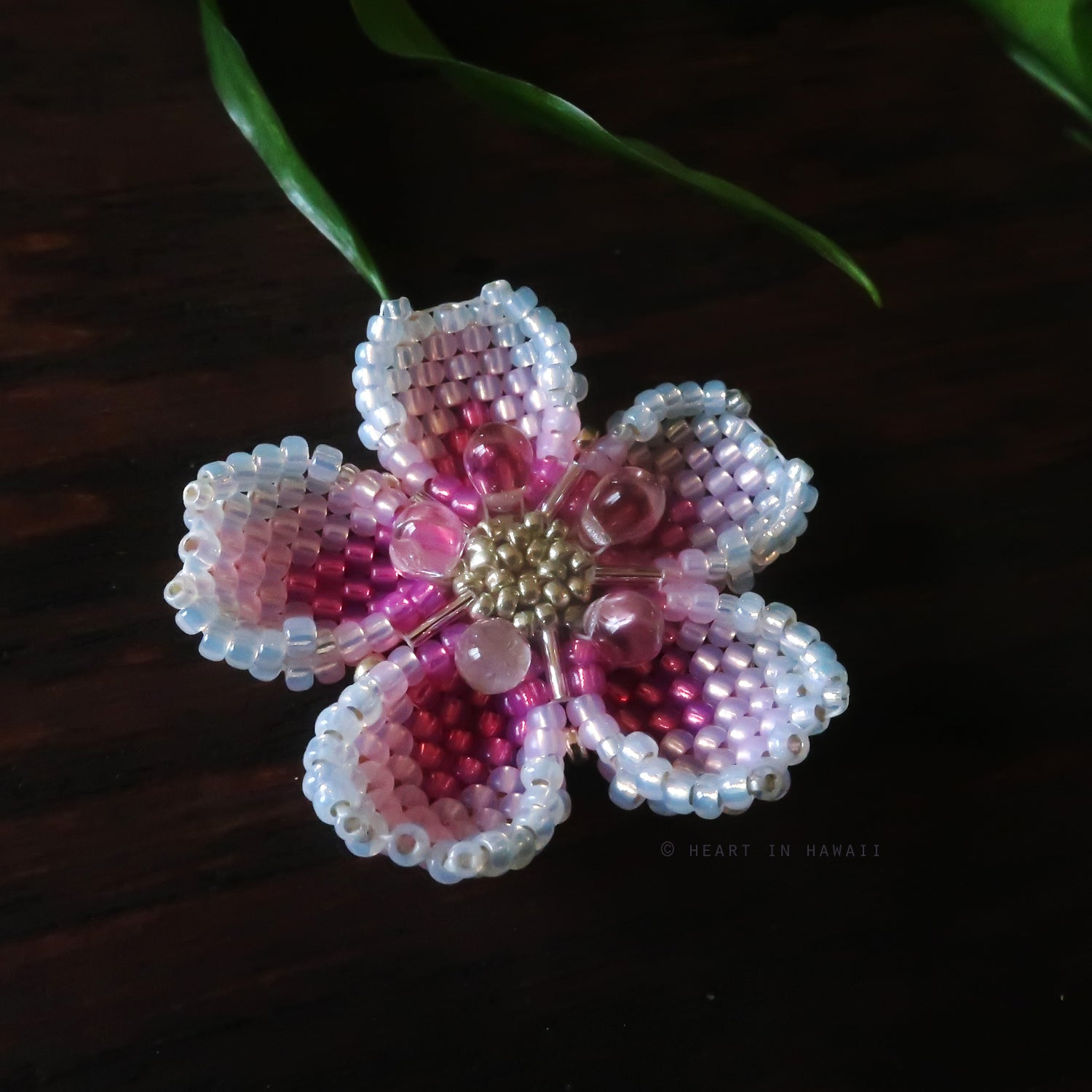 Heart in Hawaii Beaded Sakura Cherry Blossom Brooch - Silver