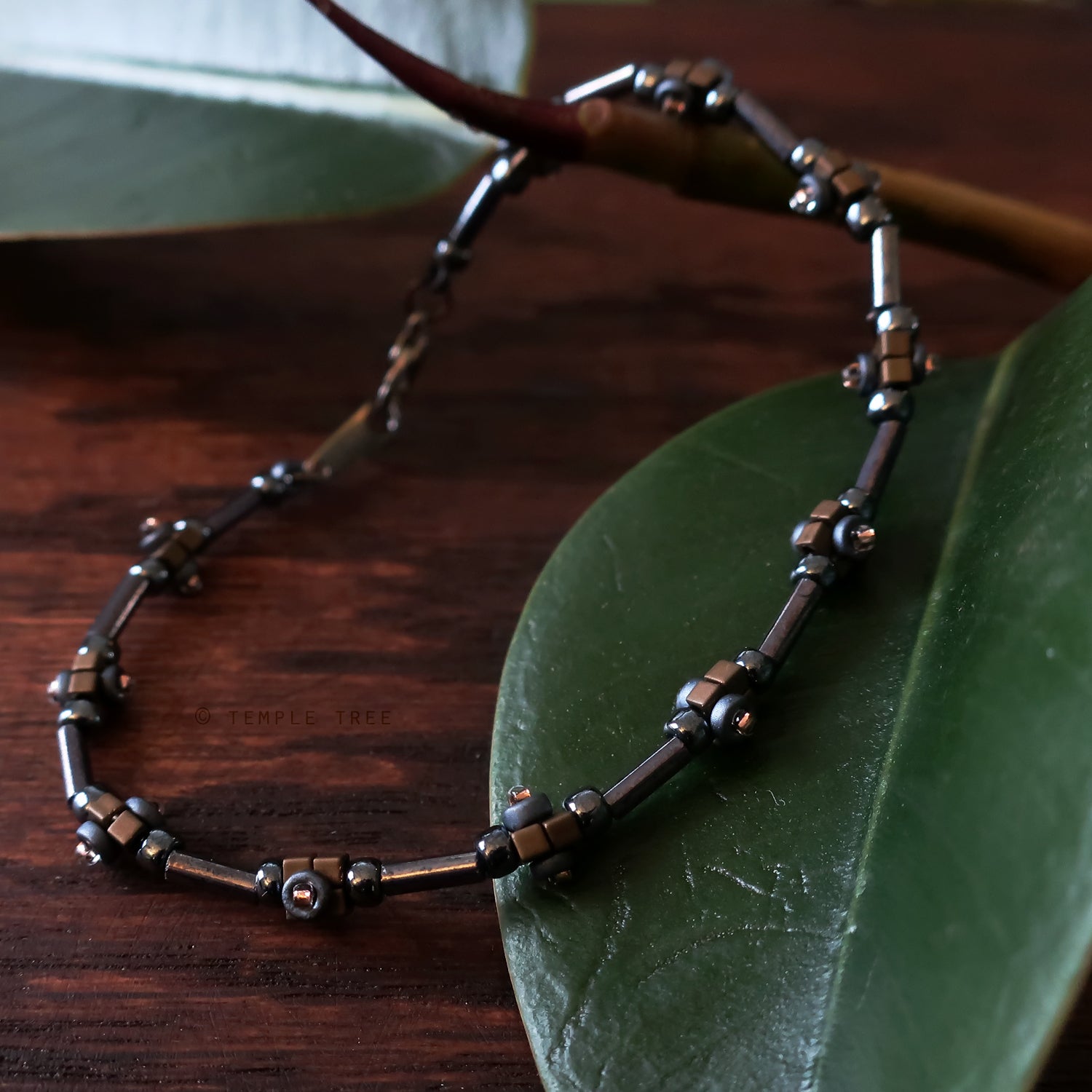 Temple Tree Lost Circuitry Beadwoven Bracelet v1 - Grey with Copper