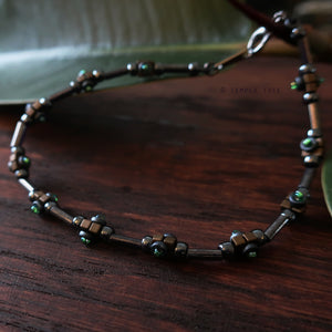 Temple Tree Lost Circuitry Beadwoven Bracelet v1 - Grey with Green
