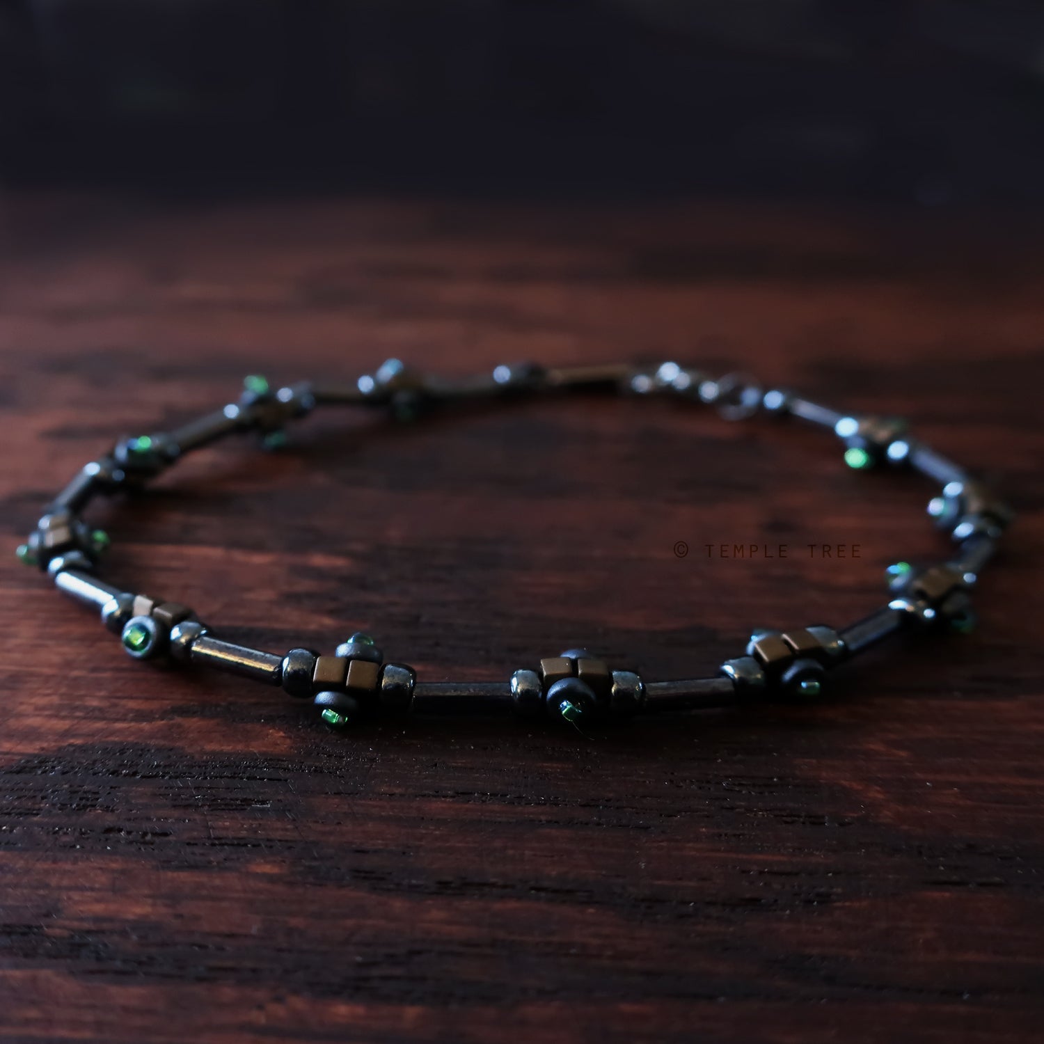 Temple Tree Lost Circuitry Beadwoven Bracelet v1 - Grey with Green