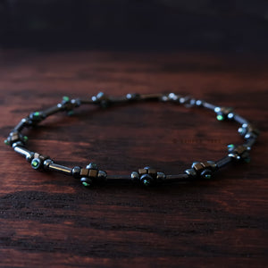 Temple Tree Lost Circuitry Beadwoven Bracelet v1 - Grey with Green