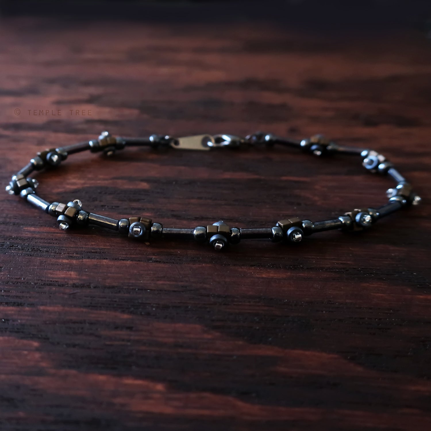 Temple Tree Lost Circuitry Beadwoven Bracelet v1 - Grey with White