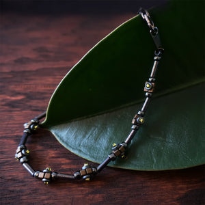 Temple Tree Lost Circuitry Beadwoven Bracelet v1 - Grey with Yellow