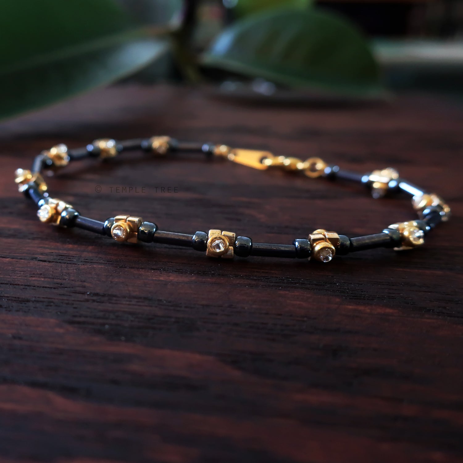 Temple Tree Lost Circuitry Beadwoven Bracelet v1 - Grey and Gold with Faux Diamond