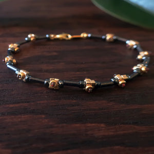 Temple Tree Lost Circuitry Beadwoven Bracelet v1 - Grey, Gold and Faux Bloodstone