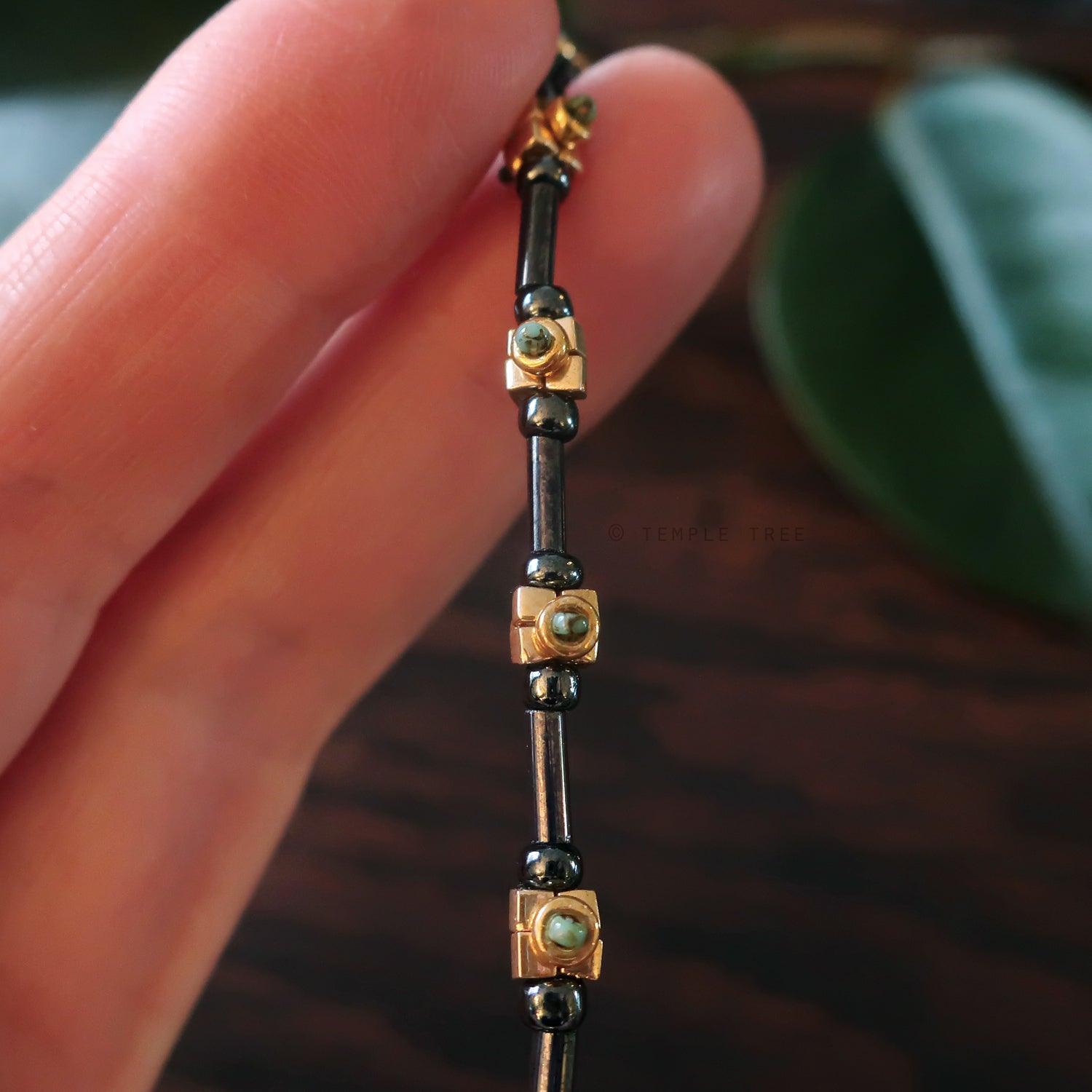Temple Tree Lost Circuitry Beadwoven Bracelet v1 - Grey, Gold and Faux Turquoise