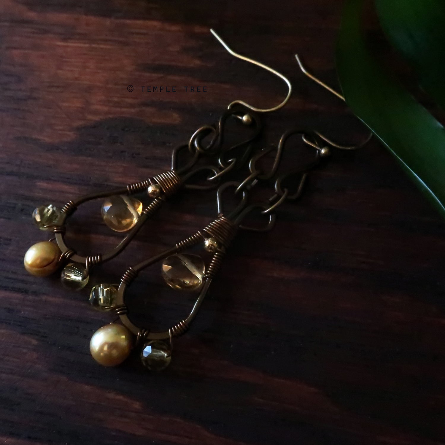 Temple Tree Pendulum Dangle Earrings in Bronze - Citrine