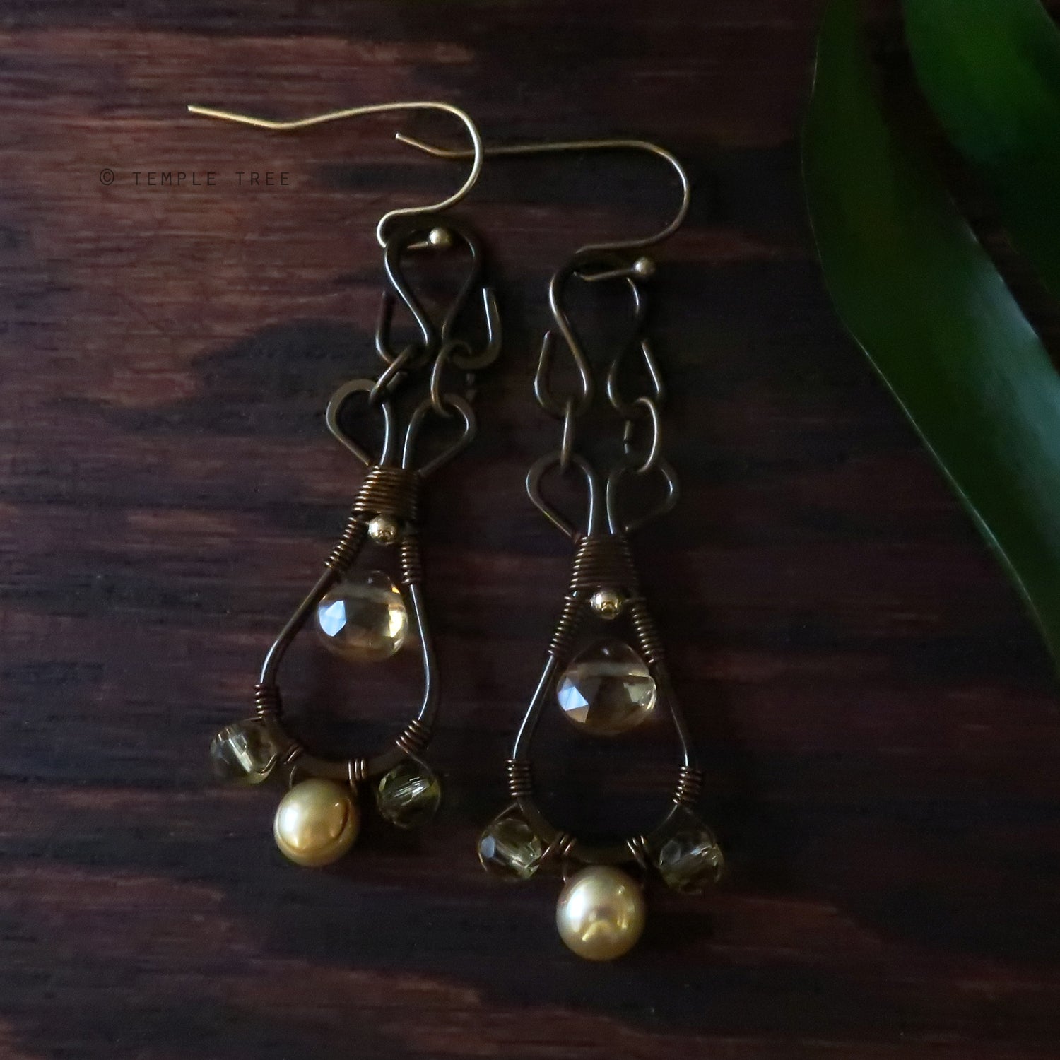 Temple Tree Pendulum Dangle Earrings in Bronze - Citrine