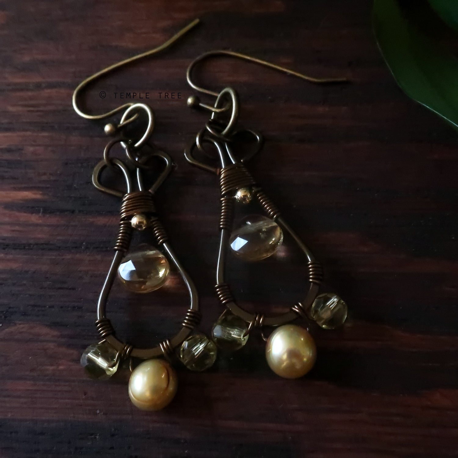 Temple Tree Pendulum Dangle Earrings in Bronze - Citrine