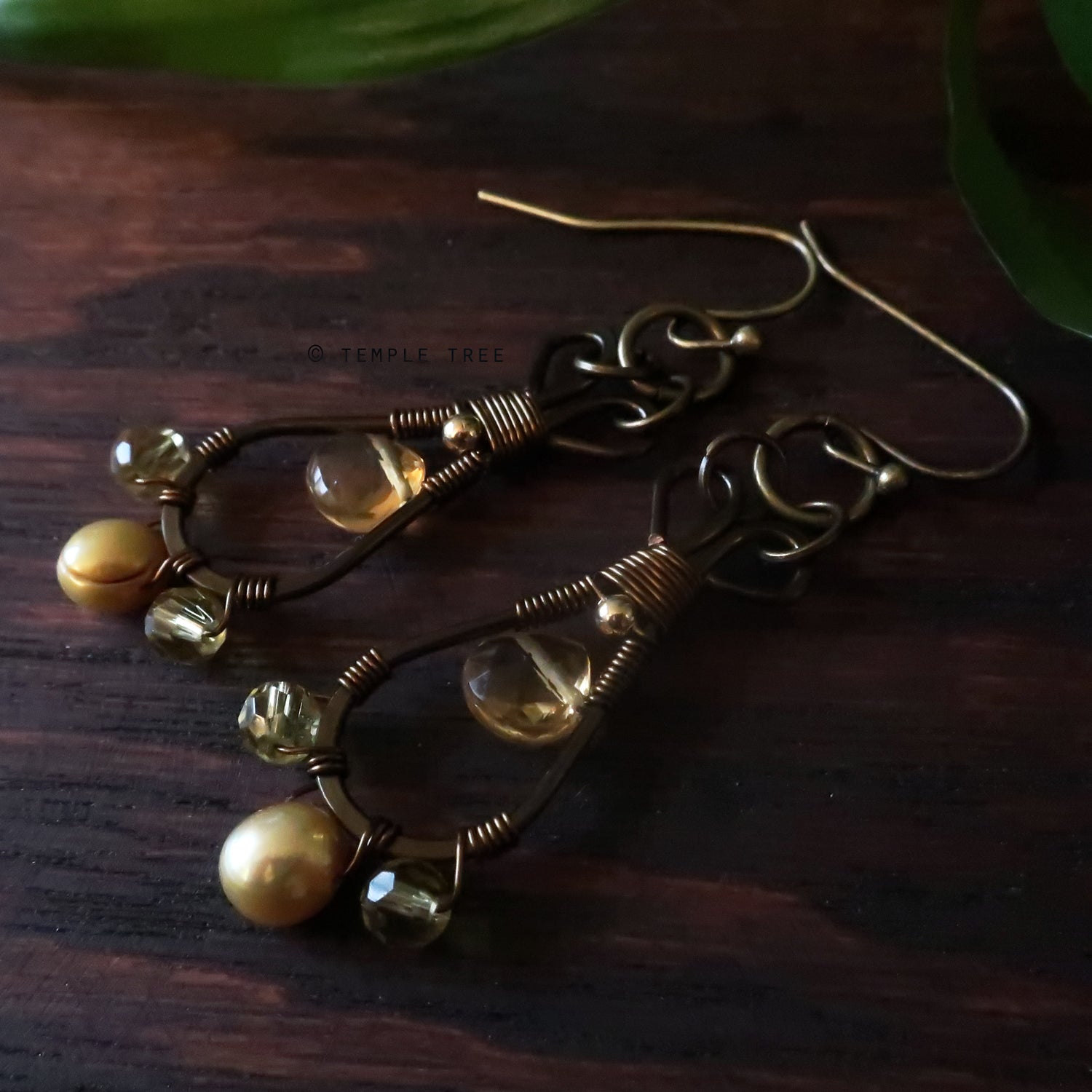 Temple Tree Pendulum Dangle Earrings in Bronze - Citrine