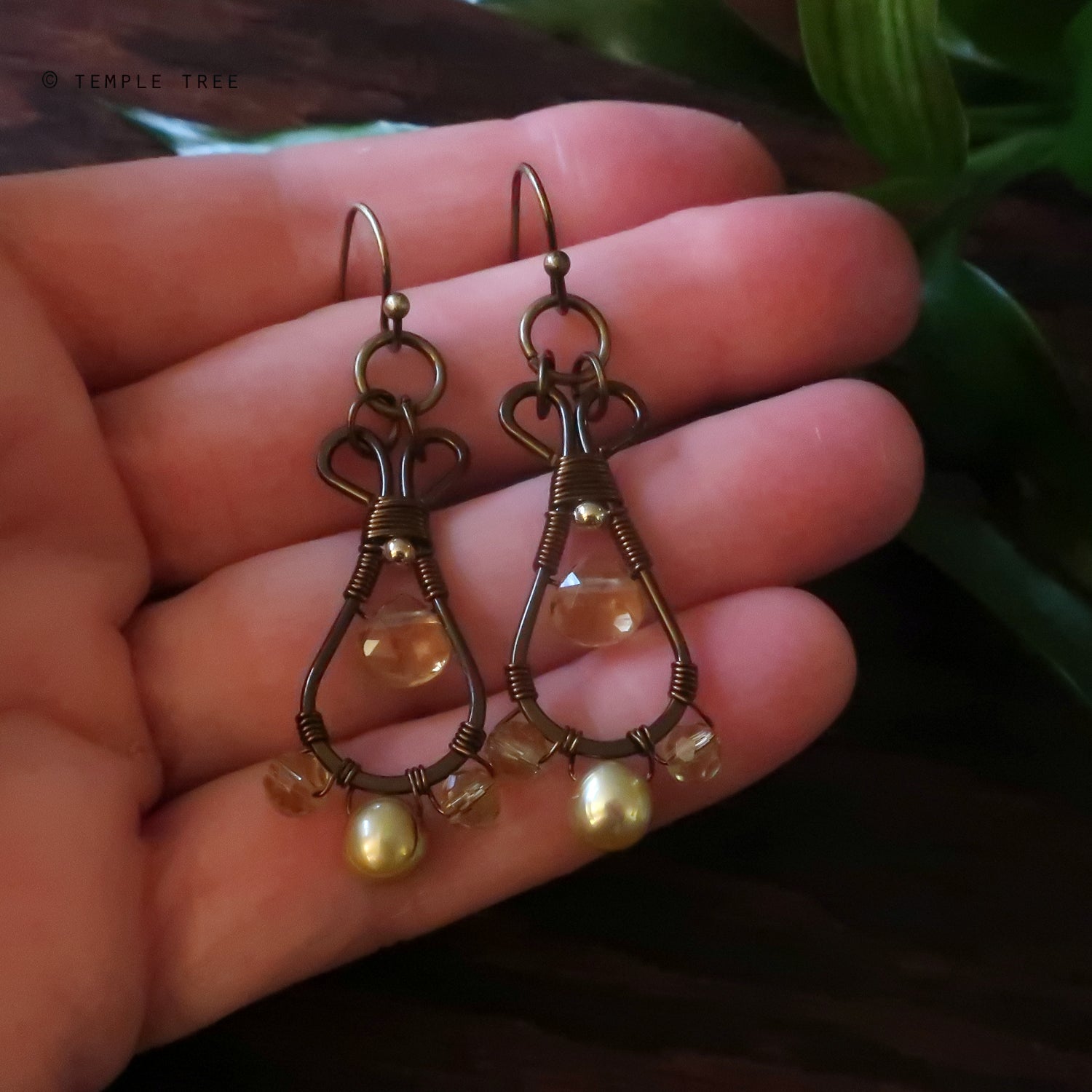 Temple Tree Pendulum Dangle Earrings in Bronze - Citrine
