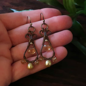 Temple Tree Pendulum Dangle Earrings in Bronze - Citrine