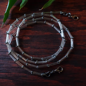 Temple Tree Bamboo Weave Thin Beaded Mask Lanyard - Crystal and Hematite