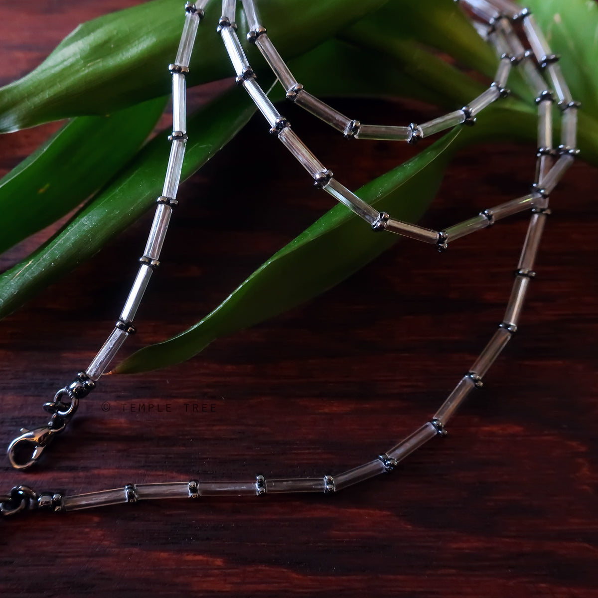 Temple Tree Bamboo Weave Thin Beaded Mask Lanyard - Crystal and Hematite