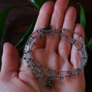 Temple Tree Bamboo Weave Thin Beaded Mask Lanyard - Crystal and Hematite