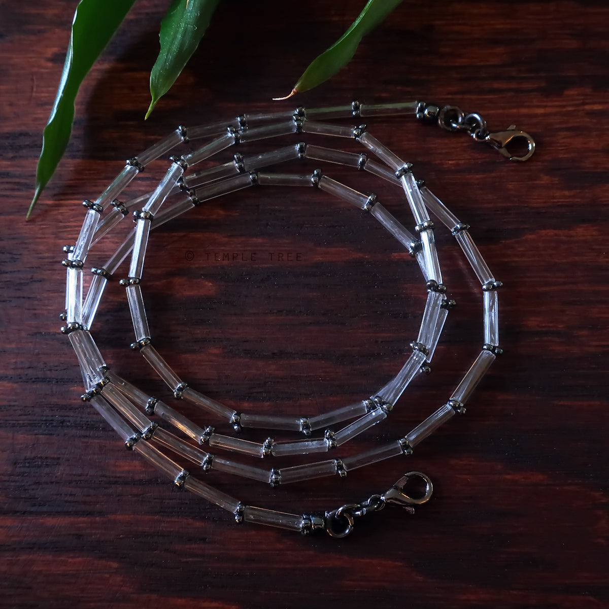 Temple Tree Bamboo Weave Thin Beaded Mask Lanyard - Crystal and Hematite