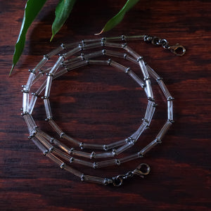 Temple Tree Bamboo Weave Thin Beaded Mask Lanyard - Crystal and Hematite