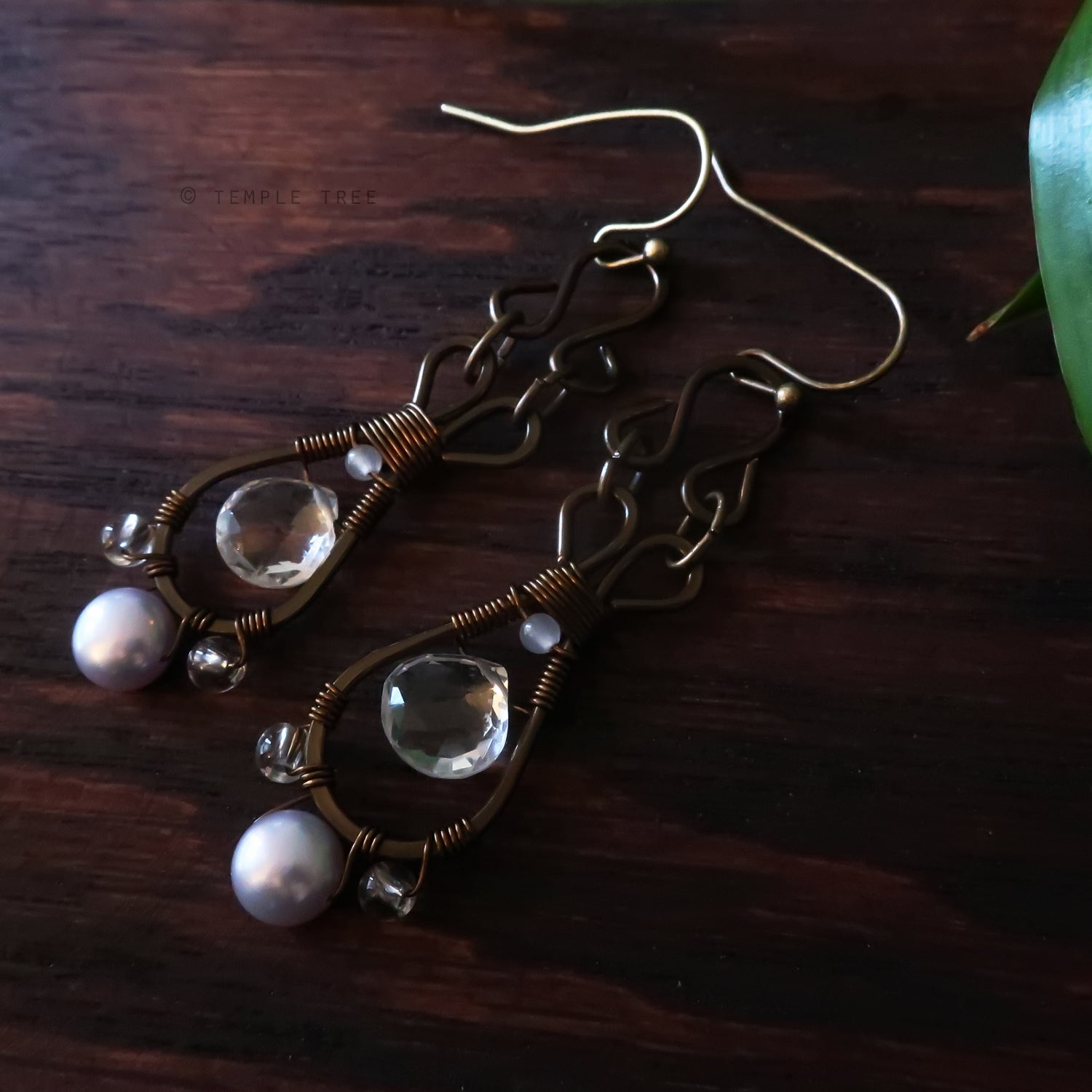 Temple Tree Pendulum Dangles in Bronze - Quartz