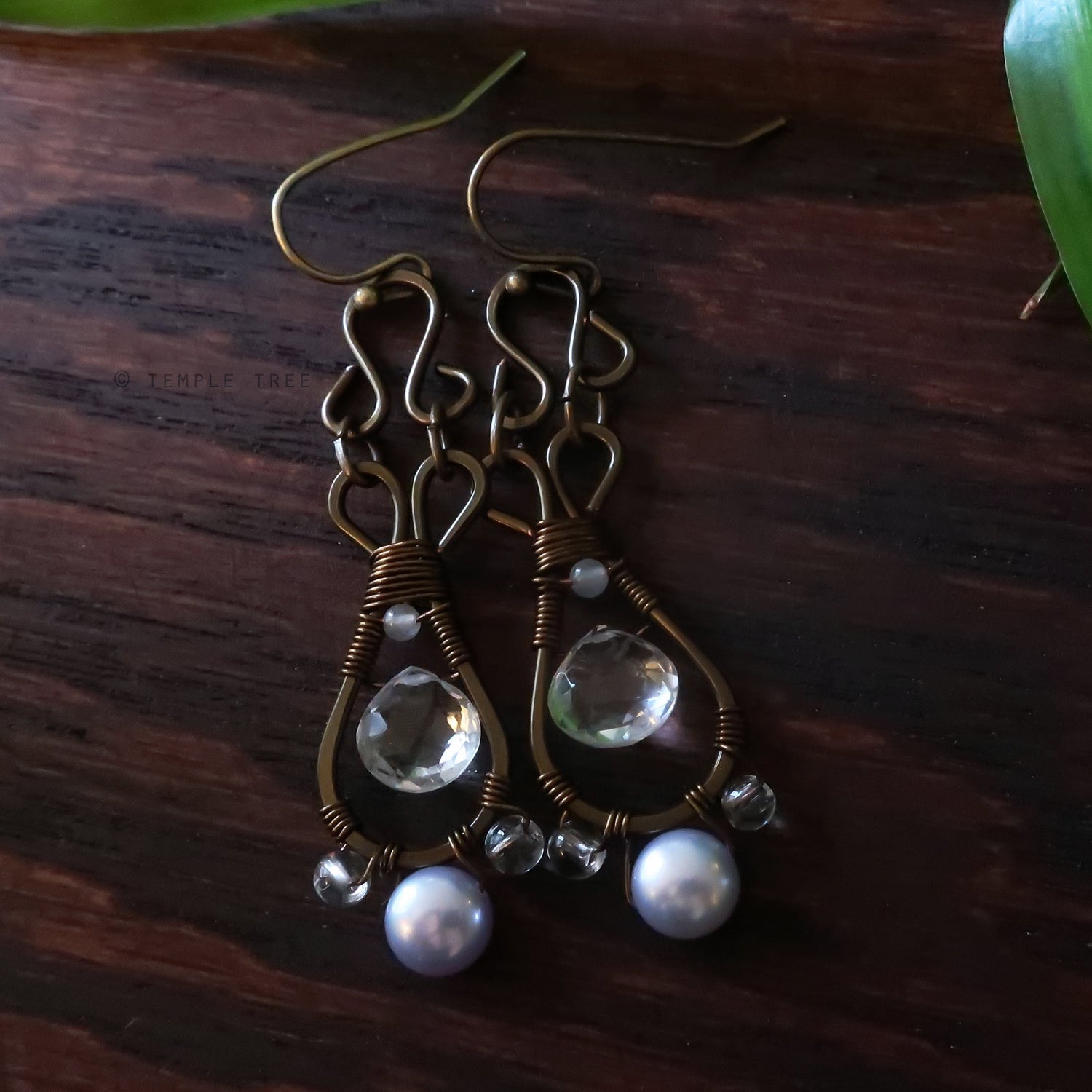 Temple Tree Pendulum Dangles in Bronze - Quartz