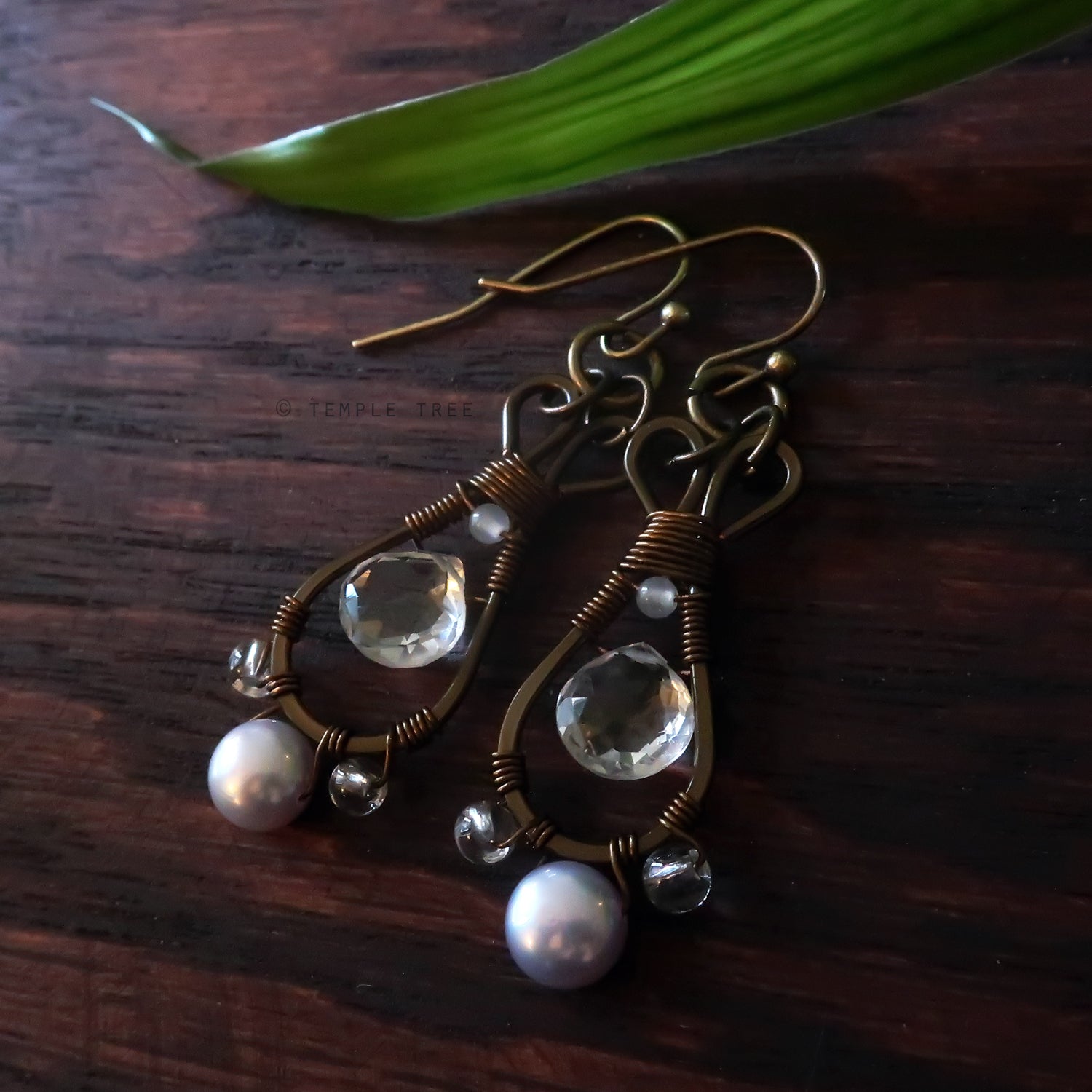 Temple Tree Pendulum Dangles in Bronze - Quartz