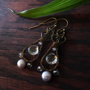 Temple Tree Pendulum Dangles in Bronze - Quartz