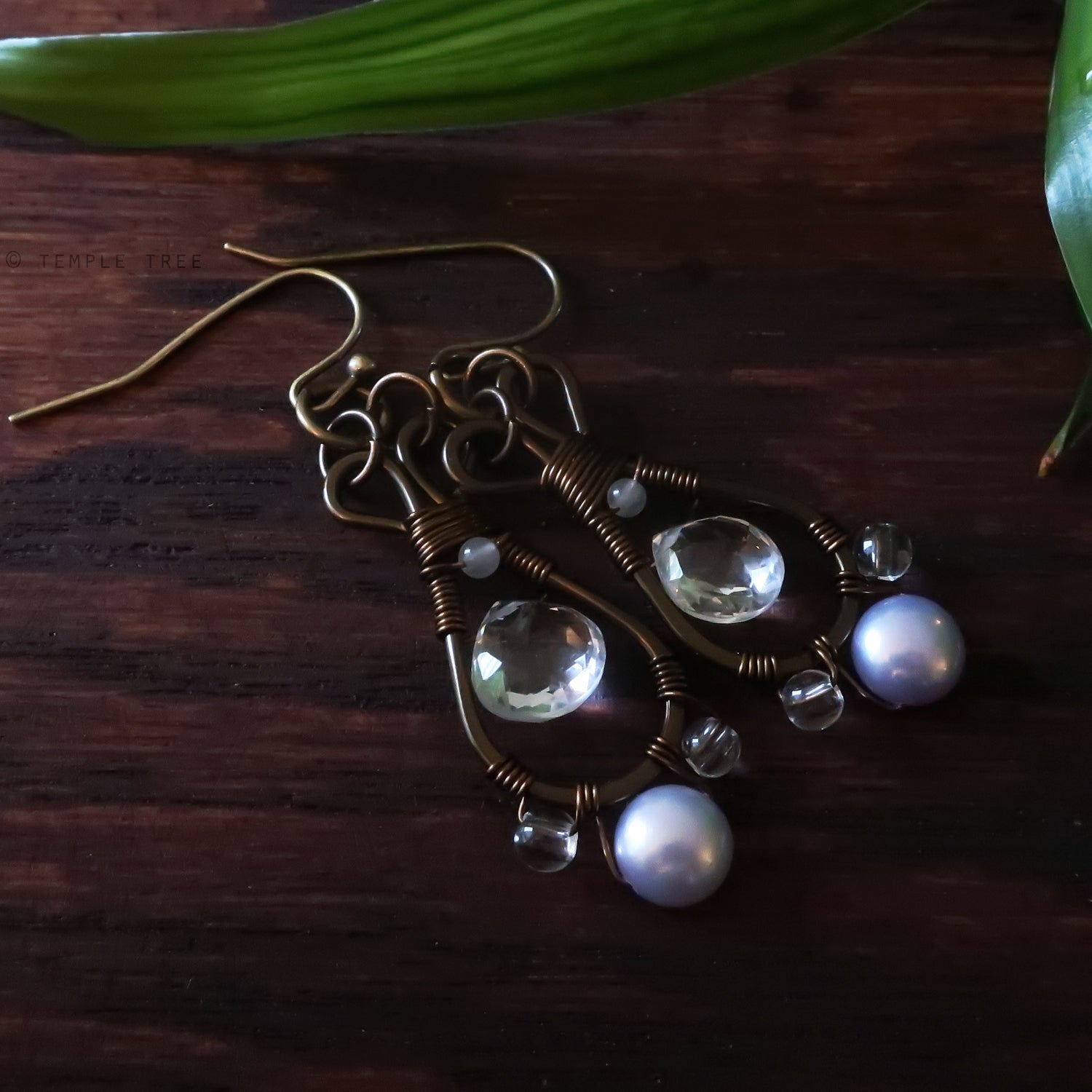 Temple Tree Pendulum Dangles in Bronze - Quartz