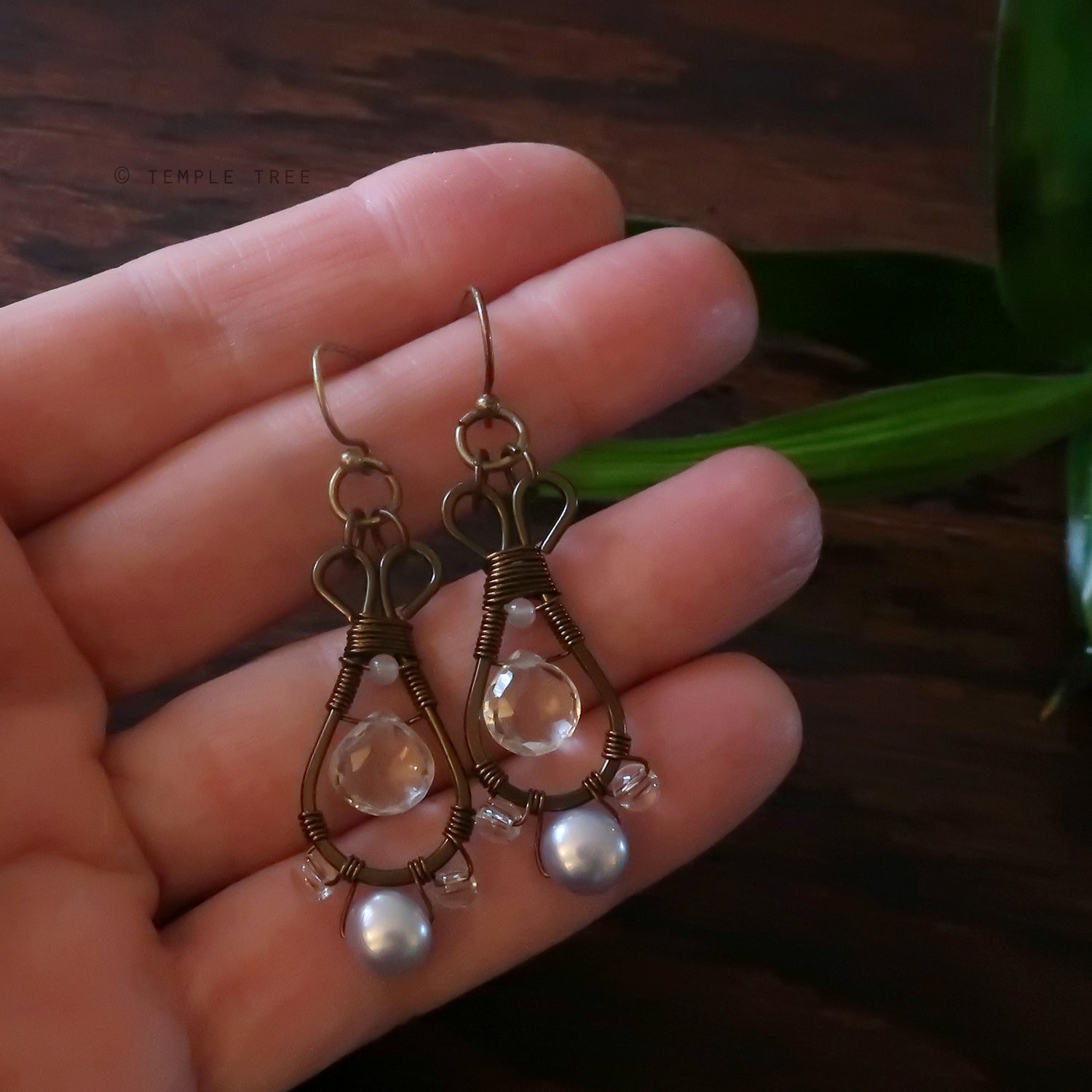 Temple Tree Pendulum Dangles in Bronze - Quartz