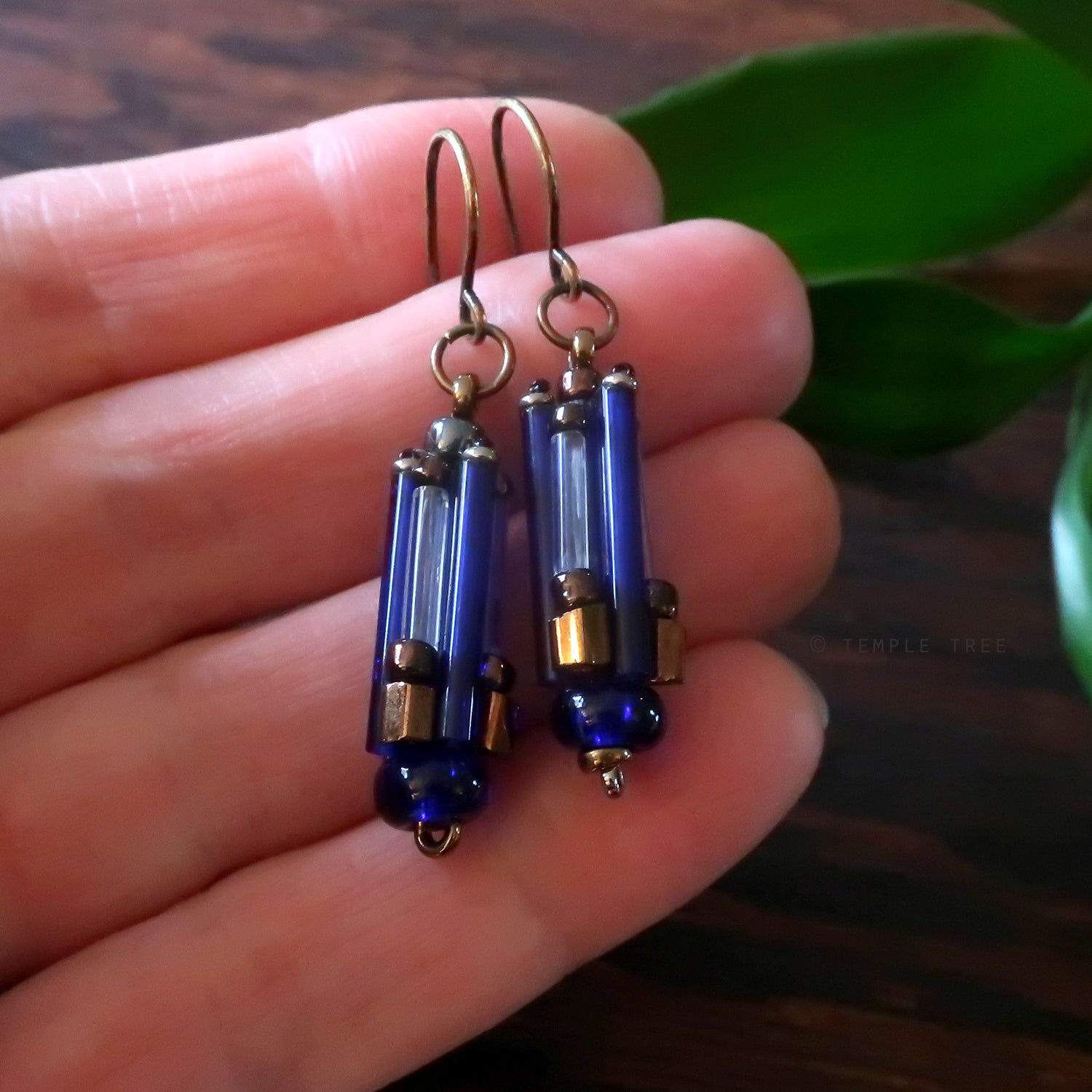 City Circuits - Ancient Fuse Box Earrings by Temple Tree - Cobalt Bronze