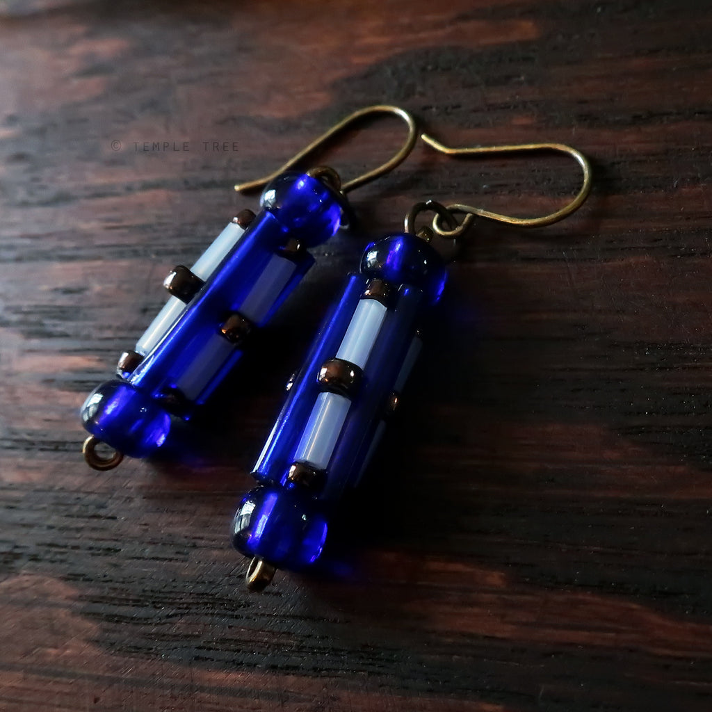 Circuit Breakers - Ancient Fuse Box Earrings by Temple Tree - Cobalt Bronze